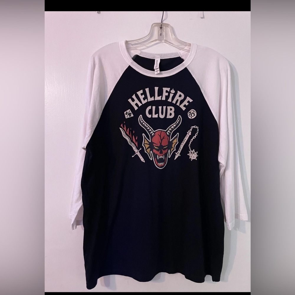 Hellfire Club Baseball T-Shirt Adult Stranger Things Netflix Bella Canvas Sz XL